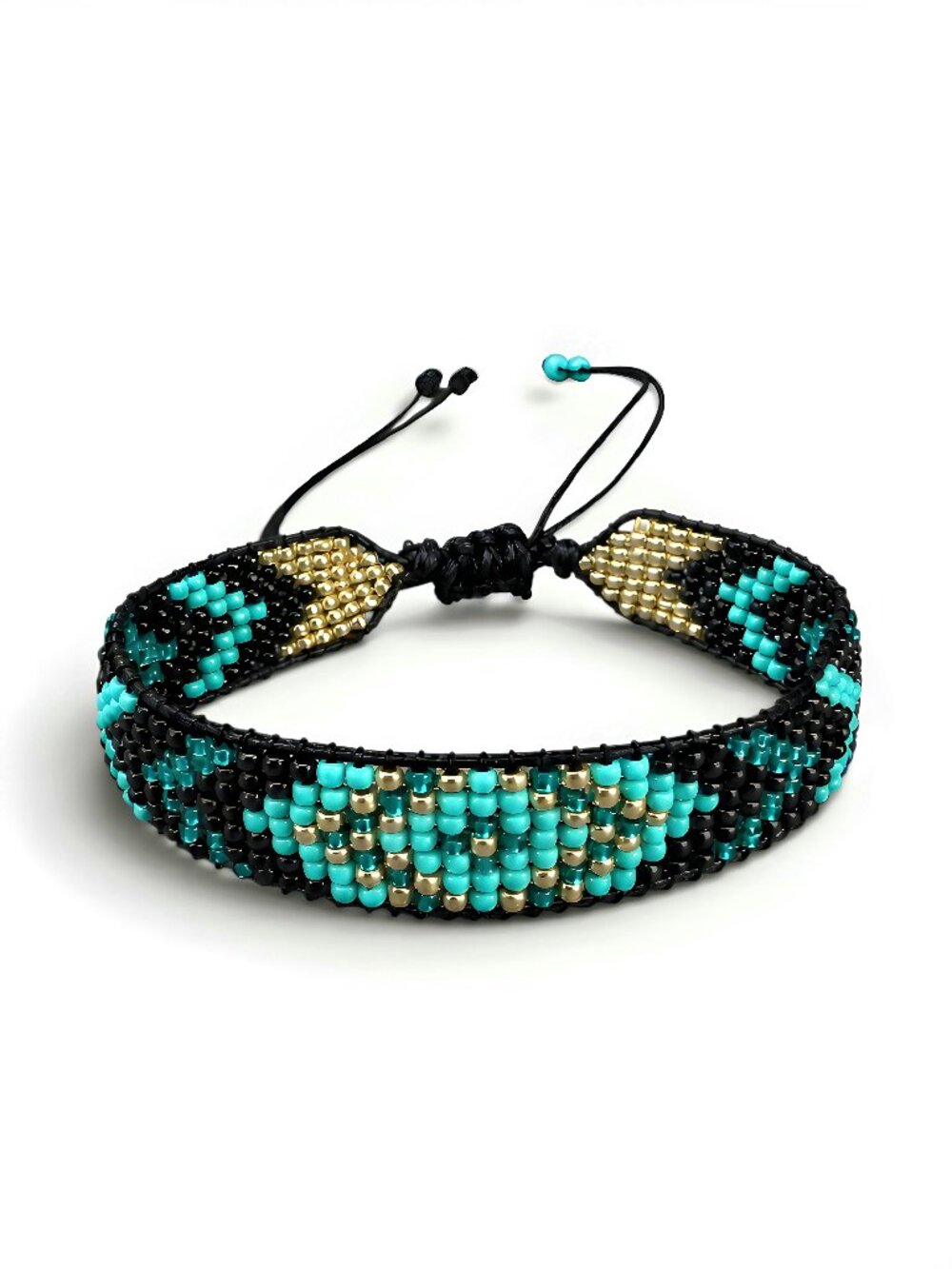 Handmade Turquoise Loom Woven Seed Bead Cuff Bracelet Southwestern Beaded